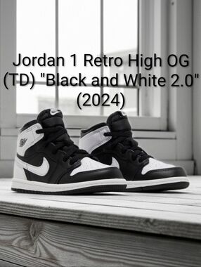 Jordan 1 Retro High OG (TD) "Black and White 2.0" Kids 3c NEW W/OG BOX